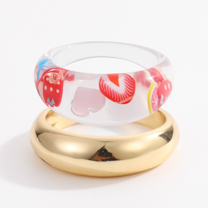 Fruit Acrylic With Metal Stackable Band Ring Set
